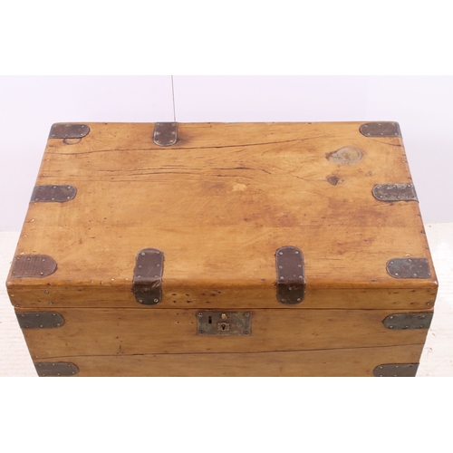 688 - Victorian pine waxed and polished trunk, H 43cm, W 71, D 44cm