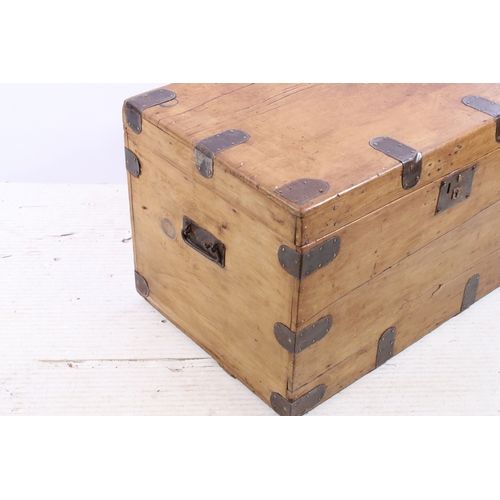 688 - Victorian pine waxed and polished trunk, H 43cm, W 71, D 44cm