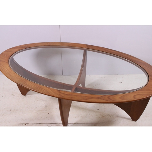 689 - G Plan 'Astro' teak coffee table with glass insert top, H 42cm, W 122cm, D 66cm