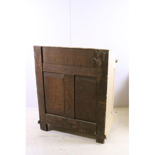 695 - Vintage painted two door store cupboard with up stand, H 90cm, W 72.5cm, D 40cm,