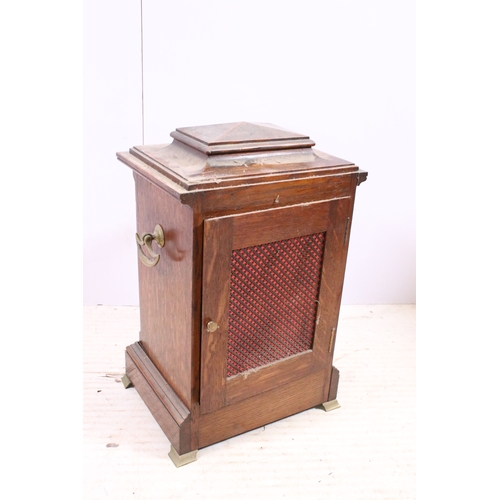 696 - Early 20th century oak two train mantle clock, H 36cm, together with Louis XV style apprentice chair... 