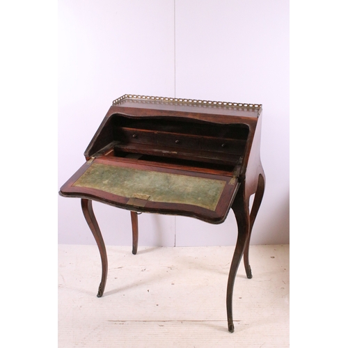 700 - 19th century rosewood small writing bureau with pull down parquetry detail front, fitted interior an... 