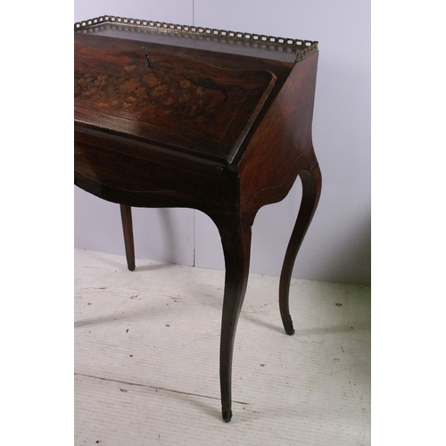 700 - 19th century rosewood small writing bureau with pull down parquetry detail front, fitted interior an... 