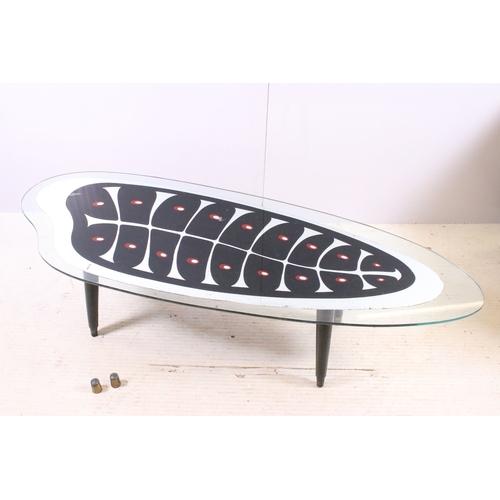 703 - Mid 20th century vintage glass and mirror pattern top coffee table, H 33cm, W 121cm, D 43cm