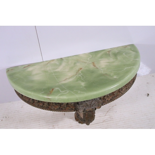 706 - Green onyx effect gilded carved wood decorative shelf, approx. H 40cm, W 60cm