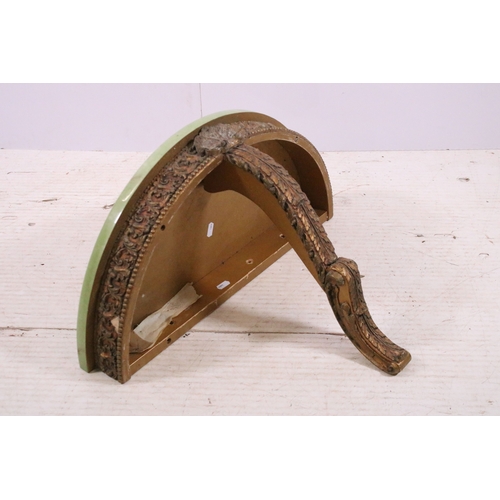 706 - Green onyx effect gilded carved wood decorative shelf, approx. H 40cm, W 60cm