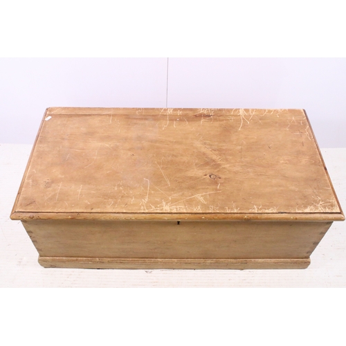 707 - 20th century pine blanket box chest with metal handles, H 37cm, W 102cm, D 50cm