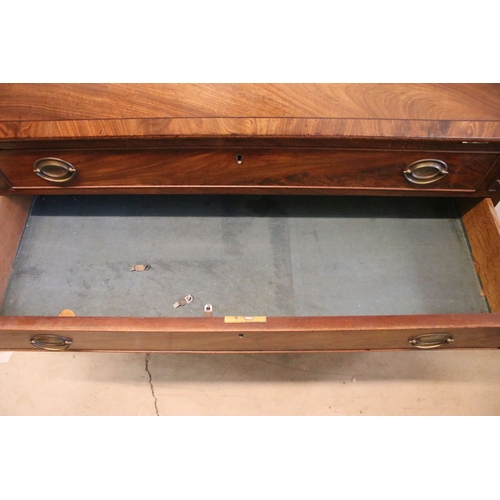 710 - Mahogany writing bureau with fold down front with fitted interior together with four lower long draw... 