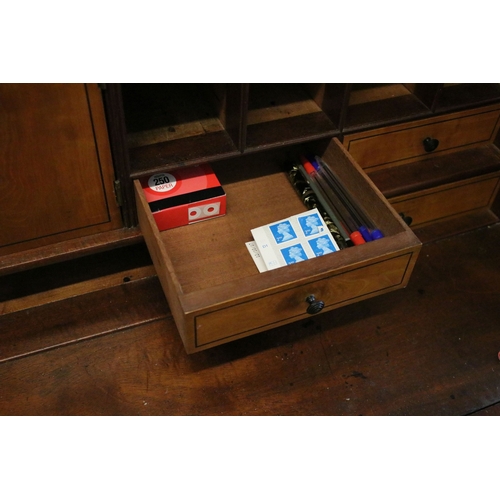 710 - Mahogany writing bureau with fold down front with fitted interior together with four lower long draw... 