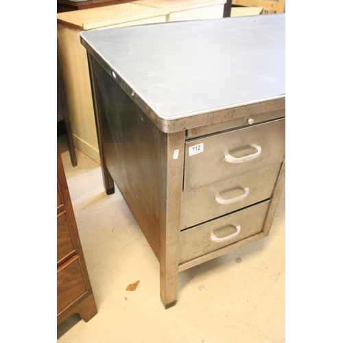 712 - Art Metal, London industrial metal desk with six drawers and two slides, faux leather top covering, ... 