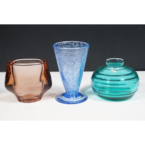 131 - 20th century assortment of coloured glass items to include a Murano flower, vases, ashtrays, tall om... 