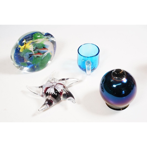 131 - 20th century assortment of coloured glass items to include a Murano flower, vases, ashtrays, tall om... 