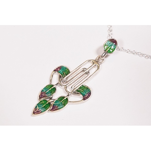 275A - A sterling silver and enamel Art Nouveau style necklace and pendant set.