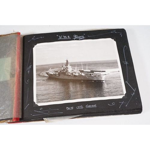 358 - A photograph album with contents of military interest, British sailor Peter Cripps on HMS Ark Royal ... 