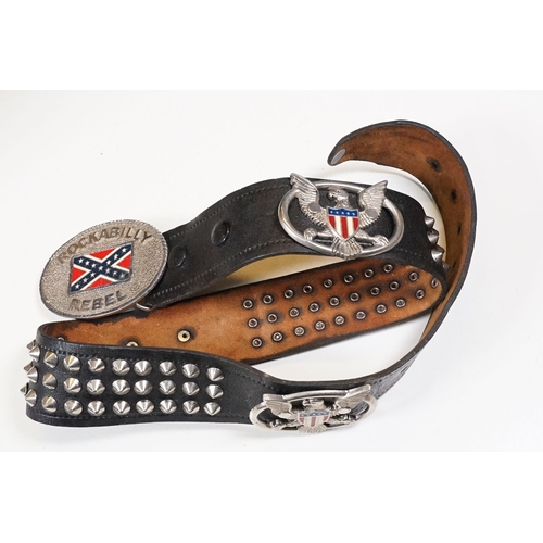 361 - A genuine official Harley Davidson belt buckle together with another buckle, both mounted to leather... 