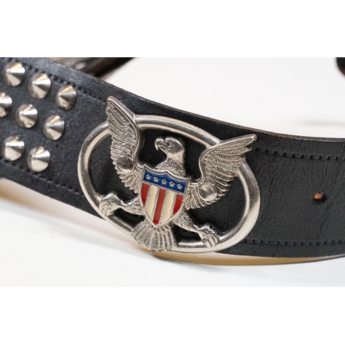 361 - A genuine official Harley Davidson belt buckle together with another buckle, both mounted to leather... 