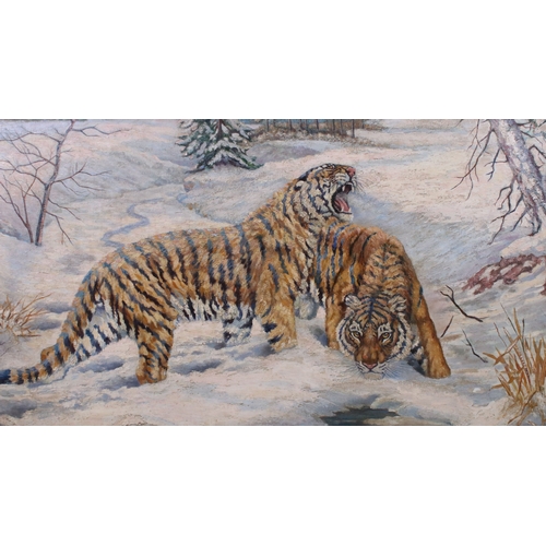 637 - John Clifford Wardle (British, 1907 - 1979), pair of tigers in the snow, impasto oil on canvas, sign... 