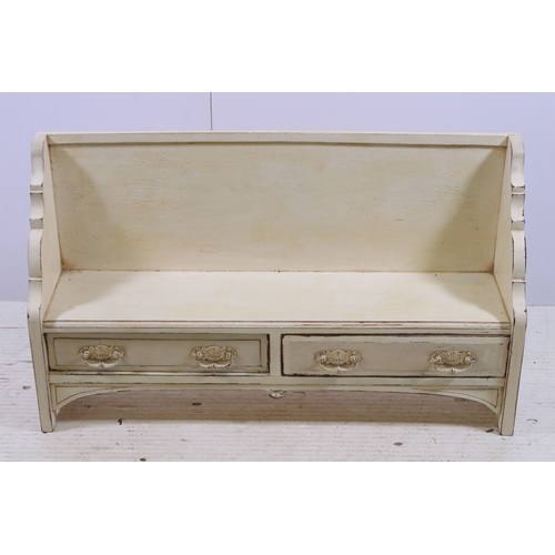 651 - Vintage painted table top book trough with two drawers, H 45cm, W 77cm, D 19cm