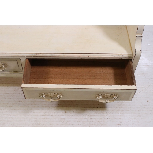 651 - Vintage painted table top book trough with two drawers, H 45cm, W 77cm, D 19cm