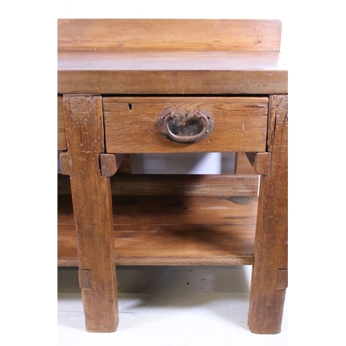 658 - Work table with two drawers and pot shelf below, H 84cm, W 157cm, D 68cm