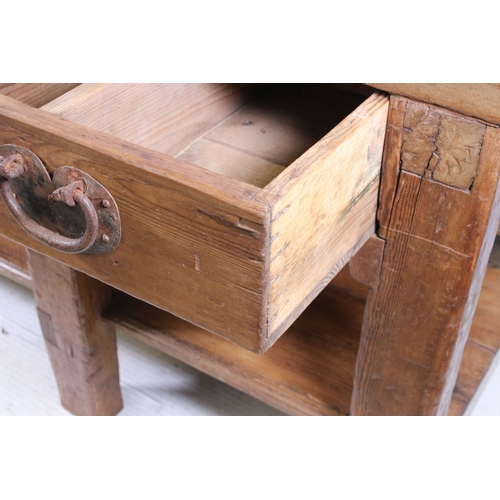 658 - Work table with two drawers and pot shelf below, H 84cm, W 157cm, D 68cm