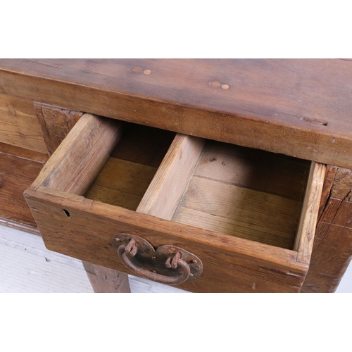 658 - Work table with two drawers and pot shelf below, H 84cm, W 157cm, D 68cm