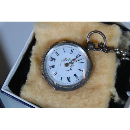 321A - Two late 19th to early 20th century ladies silver cased fob watches both having decorative enamel di... 