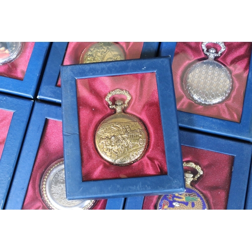 385 - A large collection of contemporary pocket watches all presented within fitted gift display boxes.