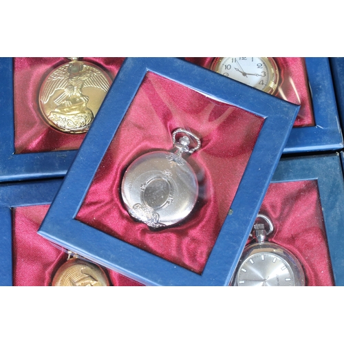 385 - A large collection of contemporary pocket watches all presented within fitted gift display boxes.