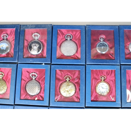 385 - A large collection of contemporary pocket watches all presented within fitted gift display boxes.