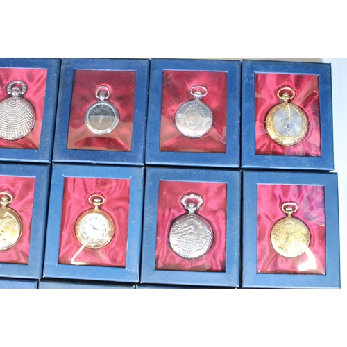 385 - A large collection of contemporary pocket watches all presented within fitted gift display boxes.