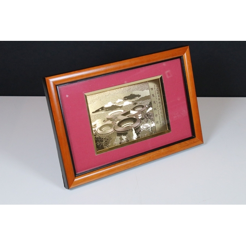 387 - A collectable framed and glazed gold card of Nanjing Mountain Building within original display box w... 