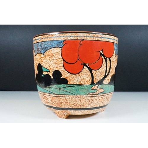 11 - Bizarre by Clarice Cliff Art Deco hand painted 'Orange or Red Autumn' pattern large jardiniere plant... 