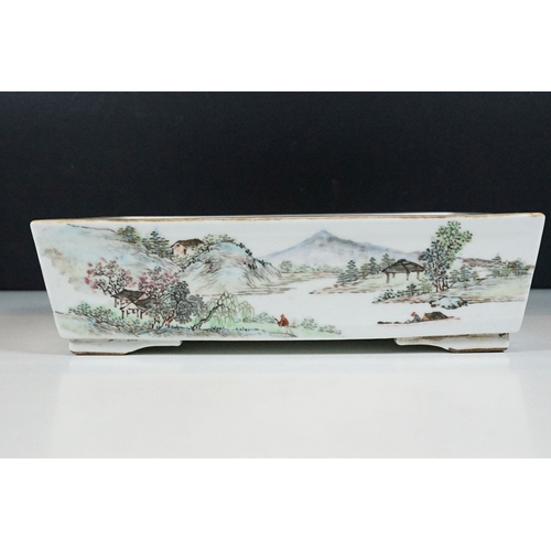 13 - Chinese republic period footed planter dish being hand enamelled with seated figure and garden scene... 