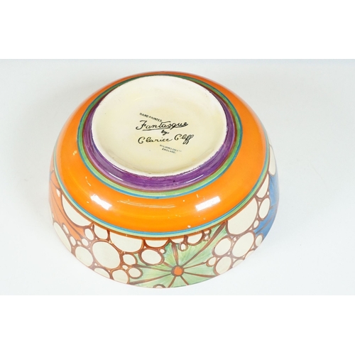 16 - Fantasque by Clarice Cliff hand painted Art Deco floral and geometric broth bowl, H 8cm, diameter 19... 