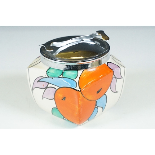 17 - Bizarre by Clarice Cliff 'Oranges pattern' shape 516 sugar box pot, hand painted with stylised fruit... 