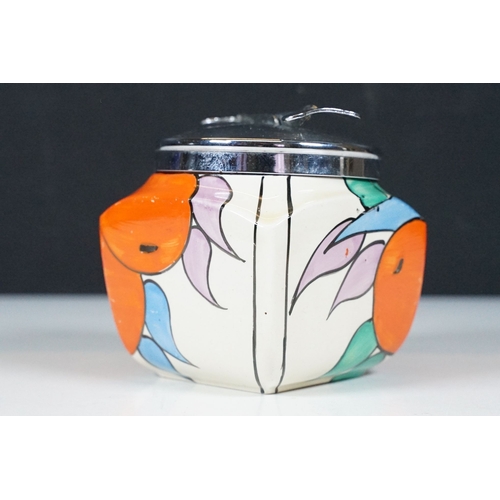 17 - Bizarre by Clarice Cliff 'Oranges pattern' shape 516 sugar box pot, hand painted with stylised fruit... 