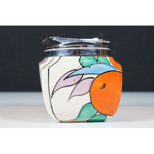 17 - Bizarre by Clarice Cliff 'Oranges pattern' shape 516 sugar box pot, hand painted with stylised fruit... 