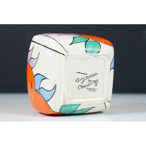 17 - Bizarre by Clarice Cliff 'Oranges pattern' shape 516 sugar box pot, hand painted with stylised fruit... 