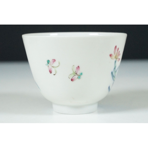 2 - Pair of 19th Century Chinese tea bowls to include a footed cup decorated with florals with a six cha... 