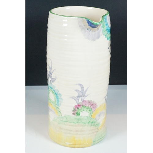 24 - Bizarre by Clarice Cliff large Art Deco hand painted jug in 'Rhodanthe' pattern, with a stylised tre... 