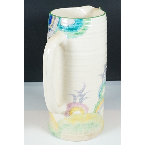 24 - Bizarre by Clarice Cliff large Art Deco hand painted jug in 'Rhodanthe' pattern, with a stylised tre... 