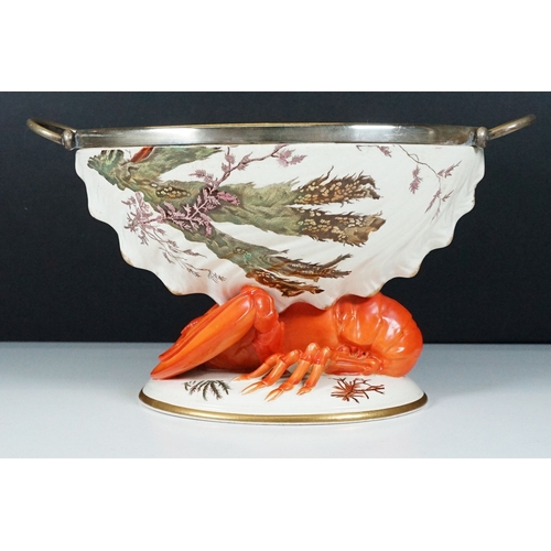 27 - Wedgwood 'Lobster' footed creamware salad bowl, decorated in naturalistic background, modelled as a ... 