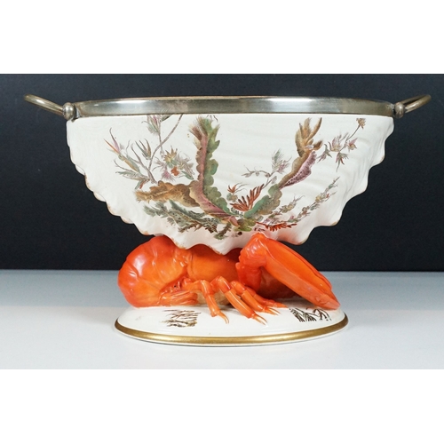 27 - Wedgwood 'Lobster' footed creamware salad bowl, decorated in naturalistic background, modelled as a ... 