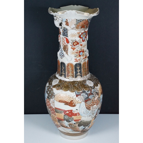 32 - Large Late 19th / Early 20th Century Japanese Satsuma Vase with elephant handles to top, floral and ... 