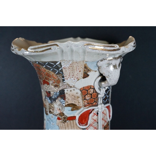 32 - Large Late 19th / Early 20th Century Japanese Satsuma Vase with elephant handles to top, floral and ... 