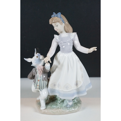 35 - Collection of Lladro figurines to include Alice and rabbit 5740, girl with posey 5604, girl with hat... 