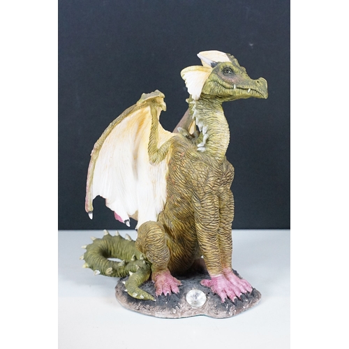 40 - Selection of mythical and dragon figurines to include The Danbury Mint Wizard's castle, Fabulous Dra... 