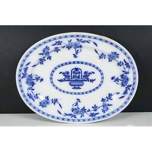 44 - Large Minton Delft blue and white oval platter, W 36.5cm together with a Macintyre Burselm Pottery A... 