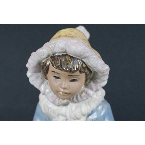 45 - Lladro matt finish 'Playful Push' sleigh ride winter girl and dogs under blanket figurine 2234, H 29... 